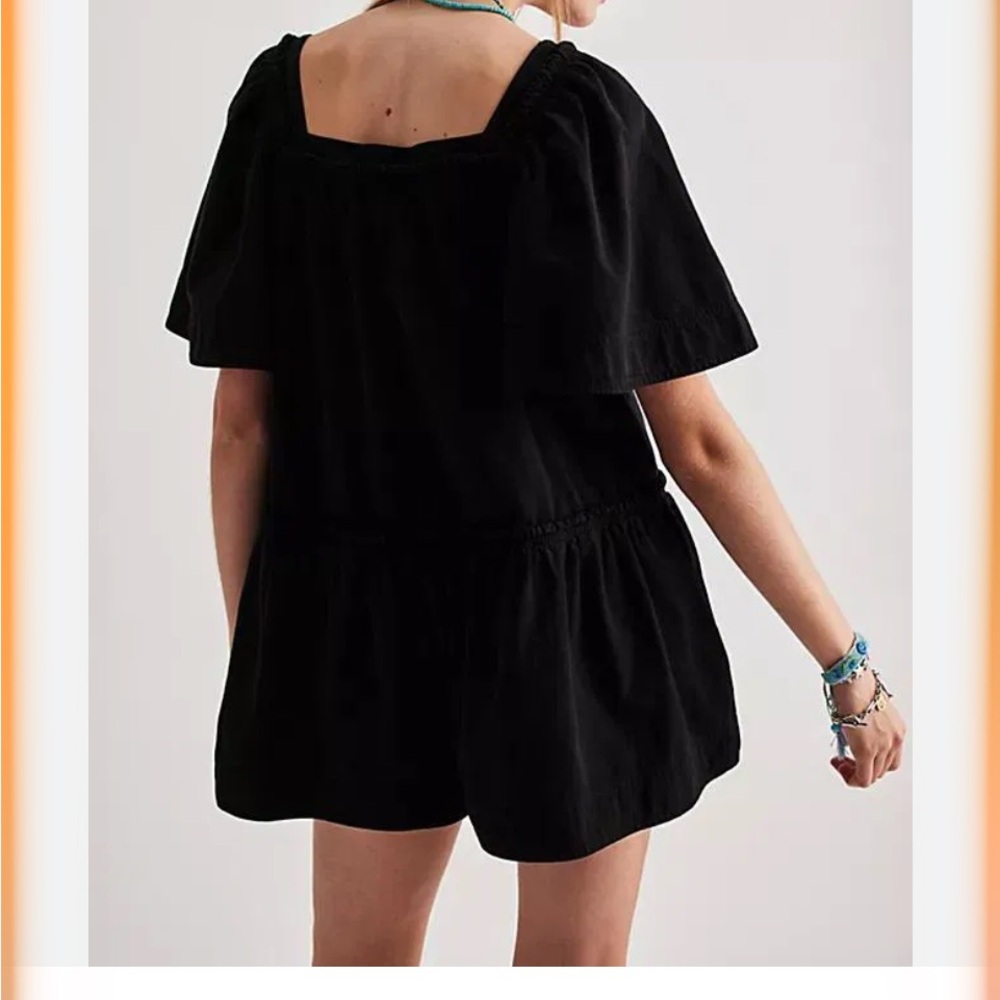 Free People Black Square-Neck Button Front Romper with Tie Details NWOT - Picture 2 of 4